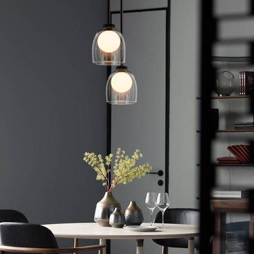 Suspension design en verre fumé avec boule intérieur