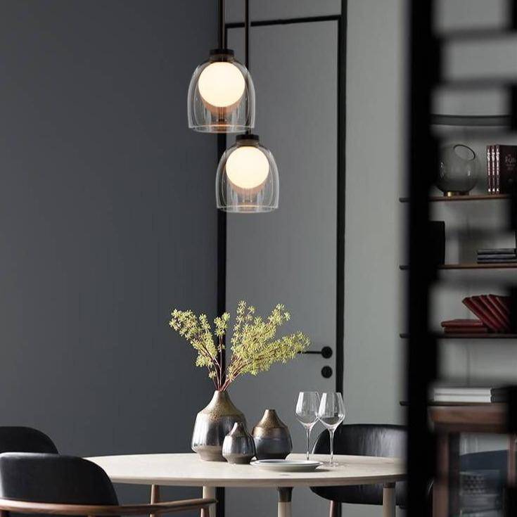 Suspension design en verre fumé avec boule intérieur - vue 7 sur 11