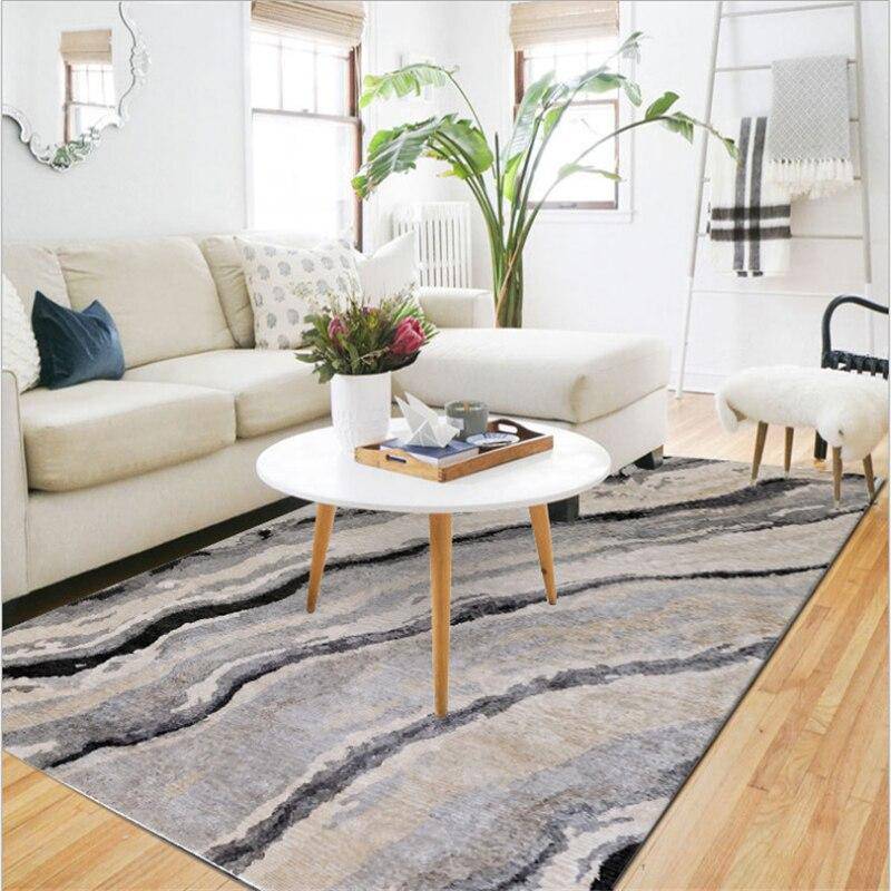 Tapis rectangle aux lignes ondulées grises - vue 4 sur 5