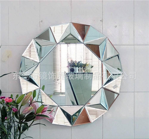 Miroir mural décoratif rond biseauté triangles Decorative