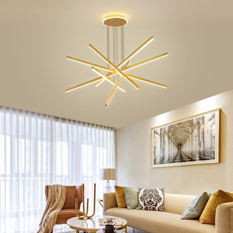 Lustre moderne LED en forme d'étoile métallique doré Alaikari - vue 2 sur 11
