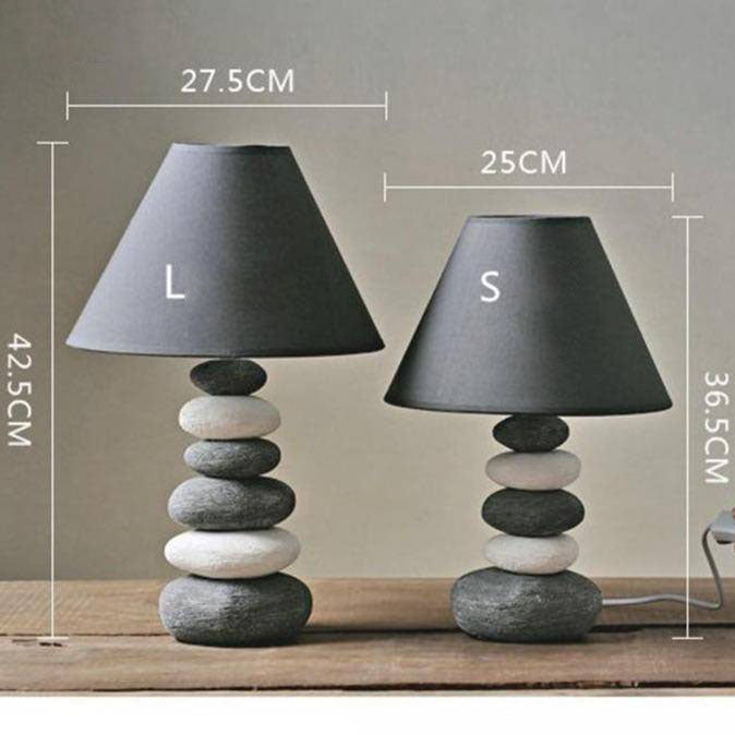 Lampe à poser design LED en galets avec abat-jour gris Nordic - vue 6 sur 5