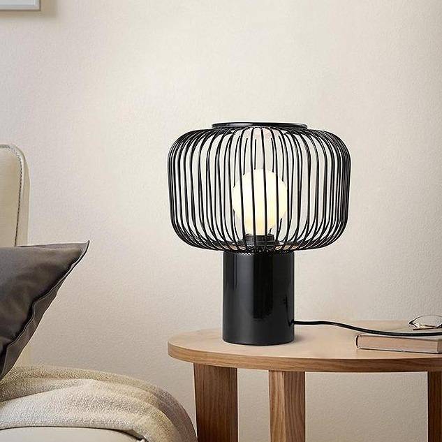Lampe à poser design à LED avec abat-jour cage arrondie en métal noir - vue 6 sur 14