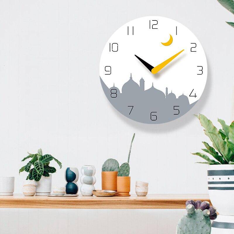 Horloge murale ronde avec dessin ville et lune jaune 30cm - vue 4 sur 4