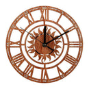 Horloge murale ronde en bois avec soleil et chiffres romains Novel