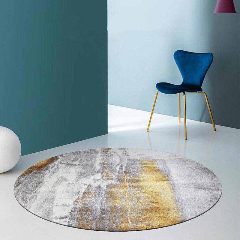 Tapis design rond gris avec tâches dorées Thick D