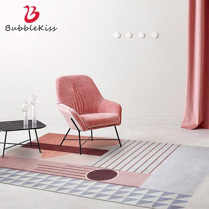 Tapis rectangle à motifs géométriques roses artistique - vue 2 sur 3