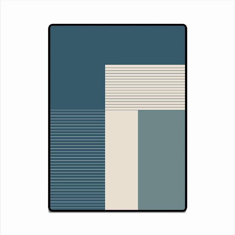 Tapis rectangle moderne design aux formes géométriques bleues - vue 5 sur 5
