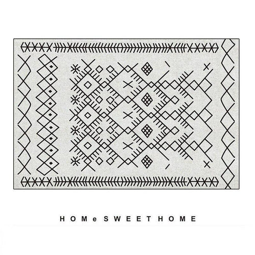 Tapis berbère rectangle à dessins noir et blanc Live