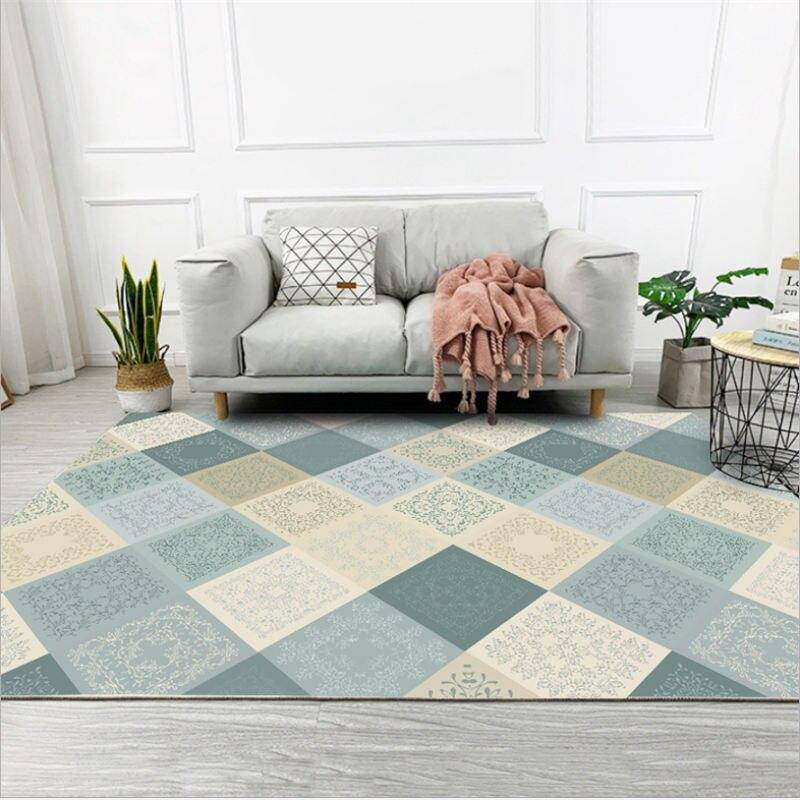 Tapis rectangle carreaux bleus Lattice - vue 3 sur 5