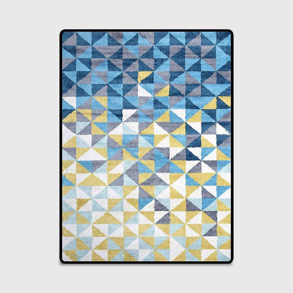 Tapis rectangle scandinave géométriques à triangles bleus et jaunes - vue 4 sur 3