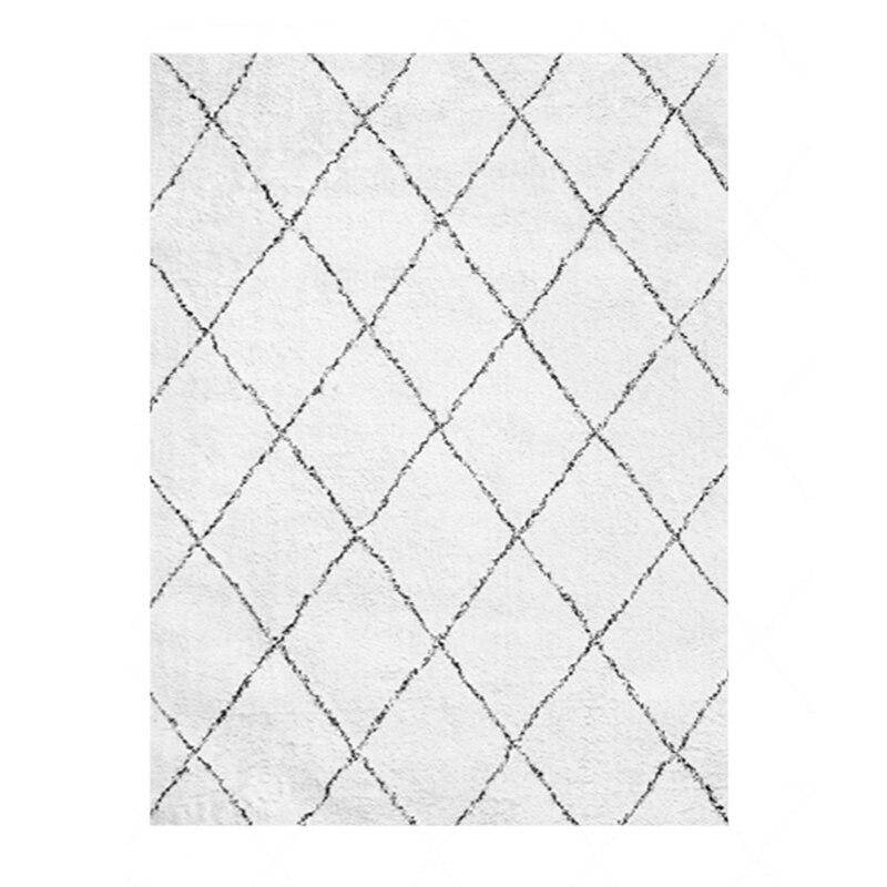 Tapis shaggy rectangle blanc à quadrillage noirs - vue 7 sur 6
