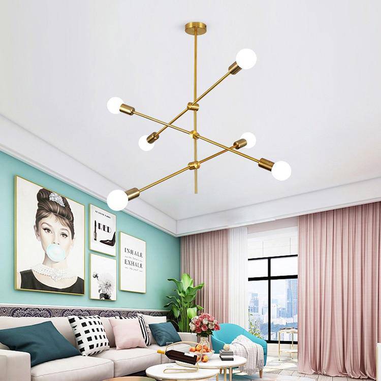 Lustre design à LED en tubes dorés Loft - vue 4 sur 10