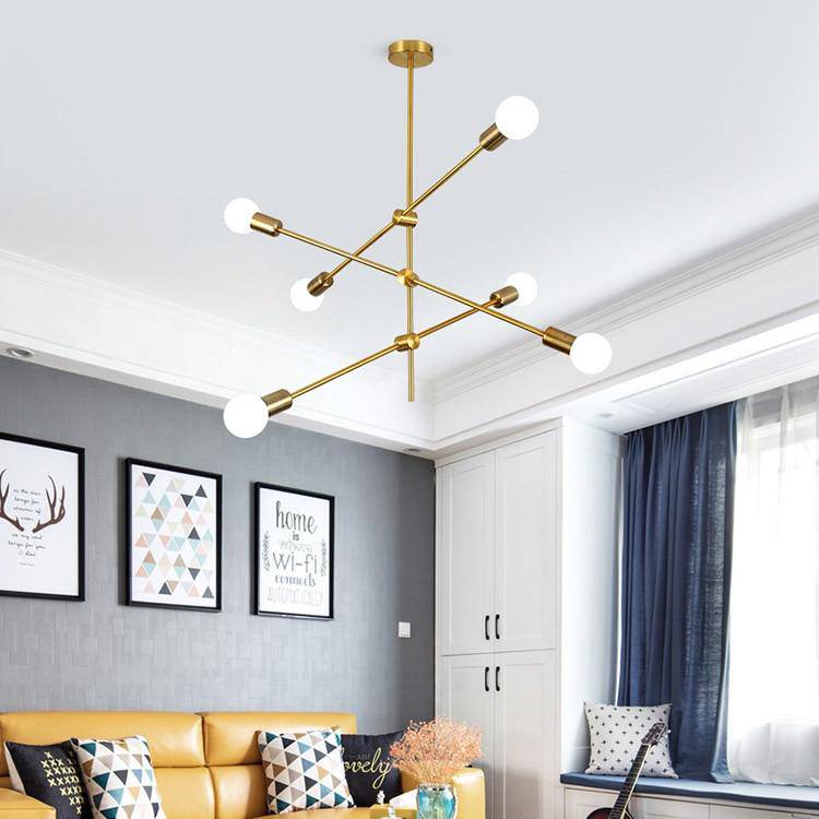 Lustre design à LED en tubes dorés Loft - vue 6 sur 10