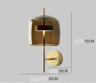 Applique murale design LED en métal doré et boule en verre fumé - vue 6 sur 7