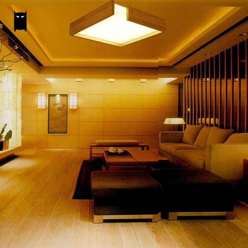 Plafonnier en bois à LED en carré design - vue 3 sur 4