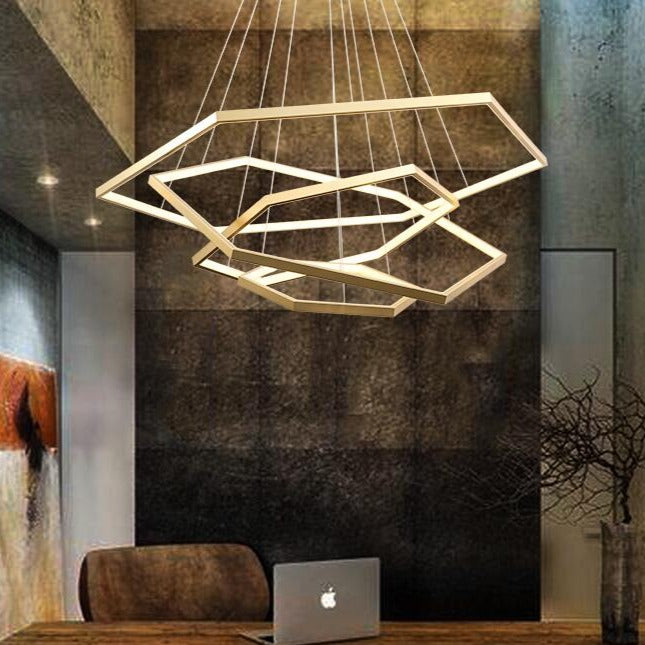 Lustre design LED avec anneaux dorés au style géométrique Luxury - vue 5 sur 5