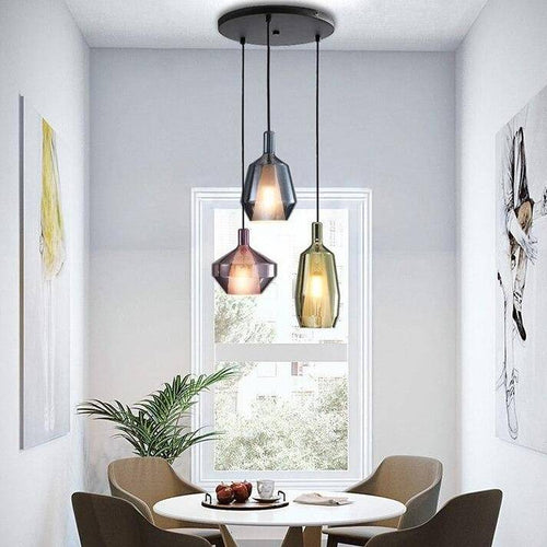 Design-Pendelleuchte mit LED und farbigem Glas-Lampenschirm - vue 5 sur 11