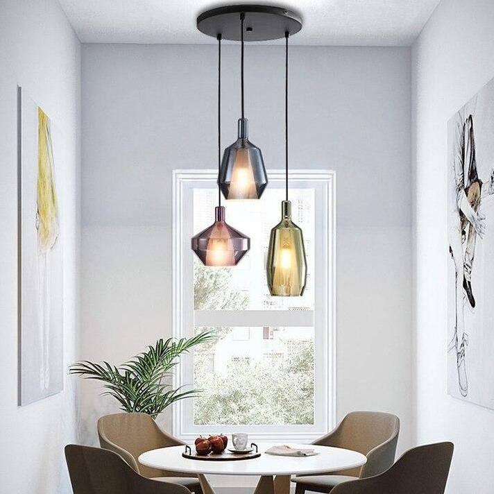 Design-Pendelleuchte mit LED und farbigem Glas-Lampenschirm - vue 4 sur 11