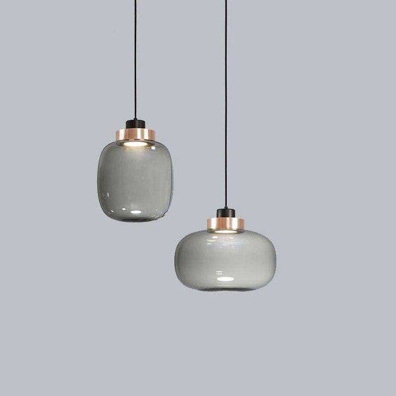 LED-Design-Pendelleuchte mit Glaskugel und kupferfarbenem Ring - vue 6 sur 8