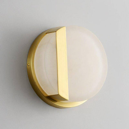 Design-LED-Wandleuchte rund aus goldfarbenem Metall und Marmor - vue 7 sur 7