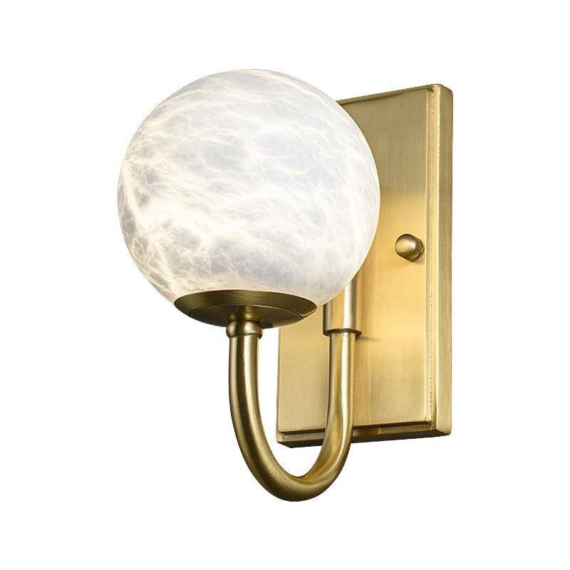 Applique murale design LED avec tige arrondie dorée et boule blanche Luxury