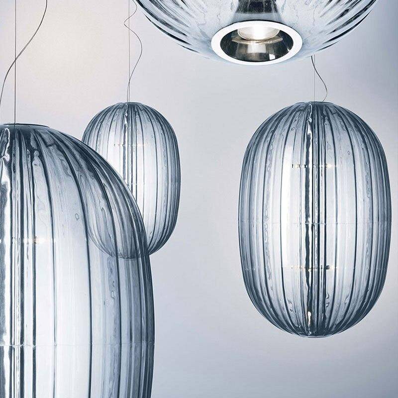 Suspension design LED avec abat-jour en verre coloré - vue 6 sur 14