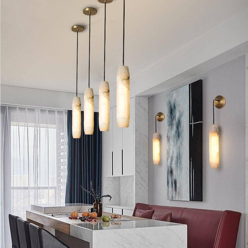 Suspension design LED avec abat-jour en marbre blanc Luxury
