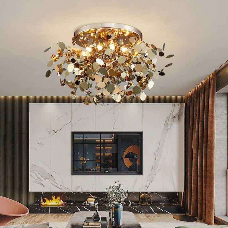 Plafonnier design LED avec feuilles dorées Creative - vue 4 sur 8