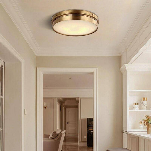 Plafonnier design LED rond en métal doré industriel