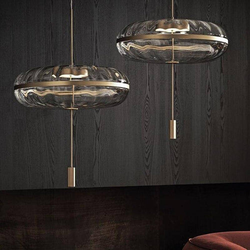 Suspension design LED en verre arrondi avec cercle doré Luxury