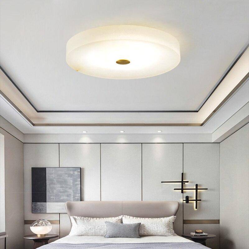 Plafonnier design LED marbre arrondi avec disque doré Villa - vue 4 sur 3