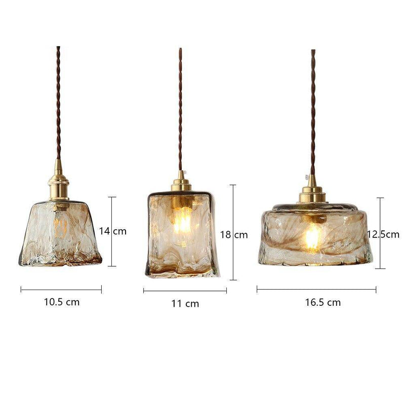 Suspension design à LED avec abat-jour en verre cuivré rétro
