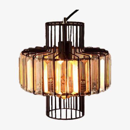 Suspension retro LED avec abat-jour en métal et verre Cristal