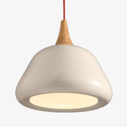 Suspension moderne LED avec abat-jour bois et métal blanc