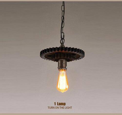 Lustre rétro LED avec ampoules Edison et engrenages industriels - vue 4 sur 6