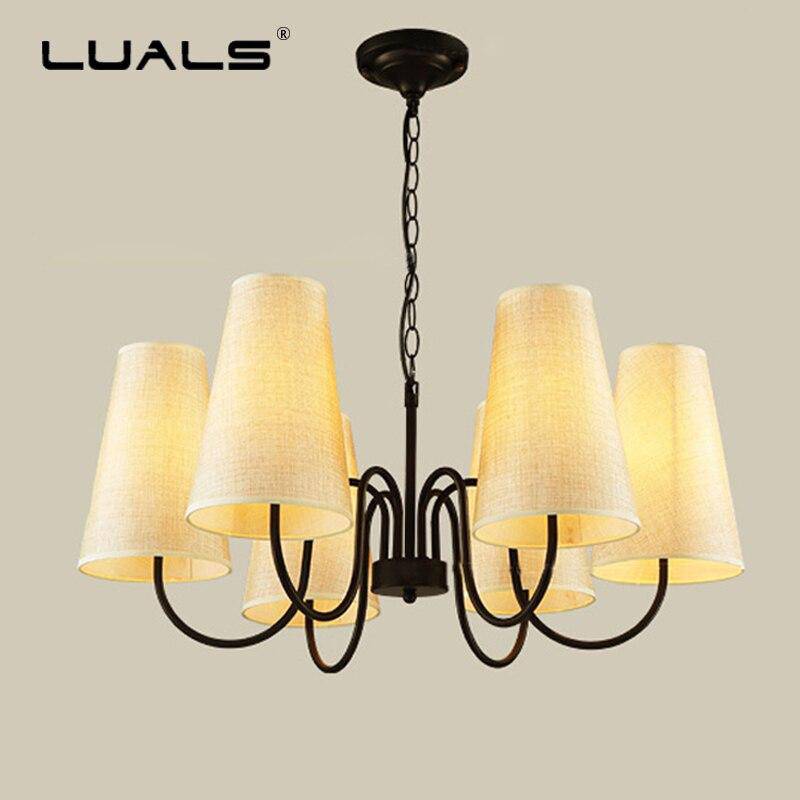 Suspension rétro LED en métal avec plusieurs abats-jours en tissu - vue 5 sur 8