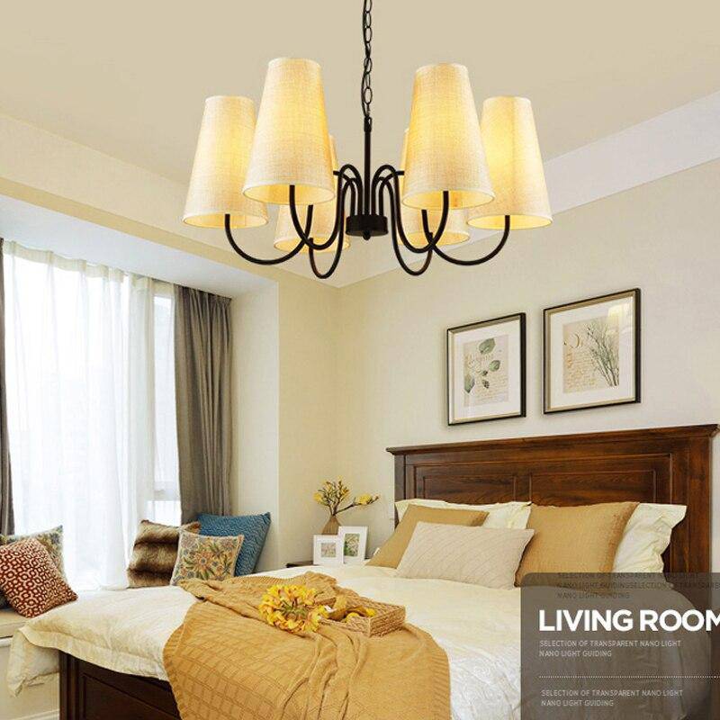 Suspension rétro LED en métal avec plusieurs abats-jours en tissu - vue 4 sur 8