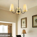 Suspension rétro LED en métal avec plusieurs abats-jours en tissu
