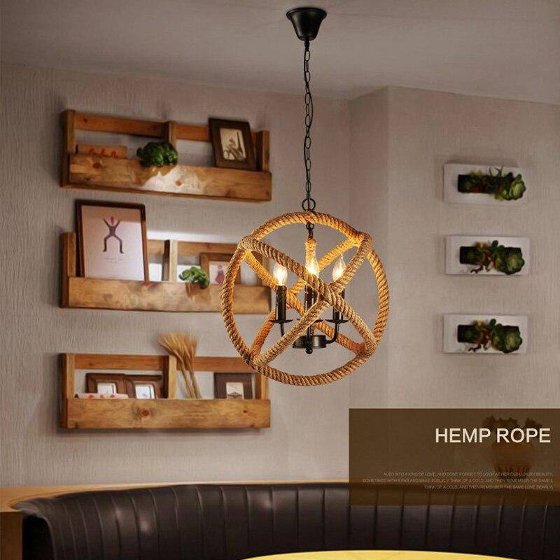 Suspension rustique LED avec cercle de cordage