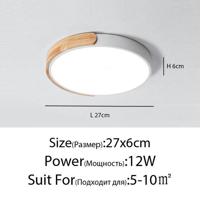Plafonnier LED rond en métal et bois arrondi Macaron