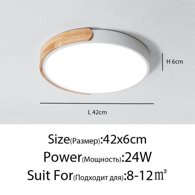 Plafonnier LED rond en métal et bois arrondi Macaron