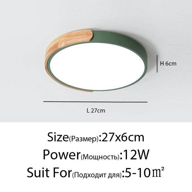 Plafonnier LED rond en métal et bois arrondi Macaron