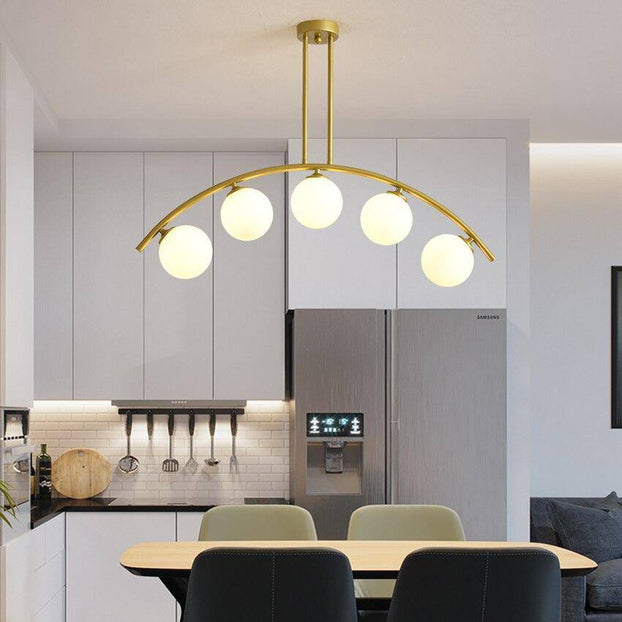 Lustre design LED avec bras arrondi doré et boules en verre Luxury
