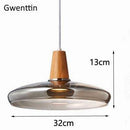 Suspension design LED en bois avec abat-jour arrondi en verre Nordic