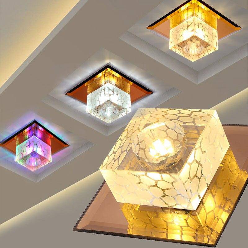 Plafonnier LED en cristal cubique et base chromée - vue 5 sur 7
