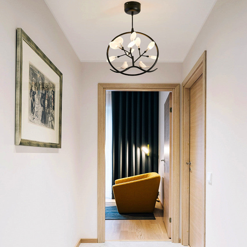 Lustre moderne avec arbre et oiseaux dans anneau Rhym - vue 6 sur 18