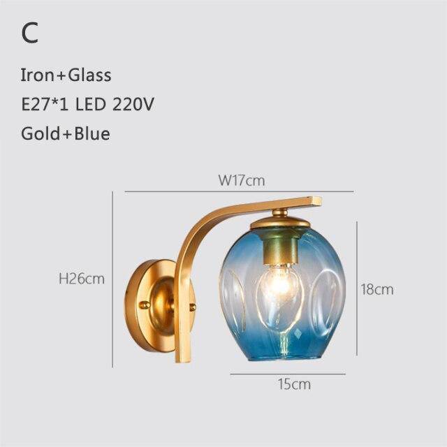 Applique murale design à LED métal avec abat-jour en verre soufflé Loft