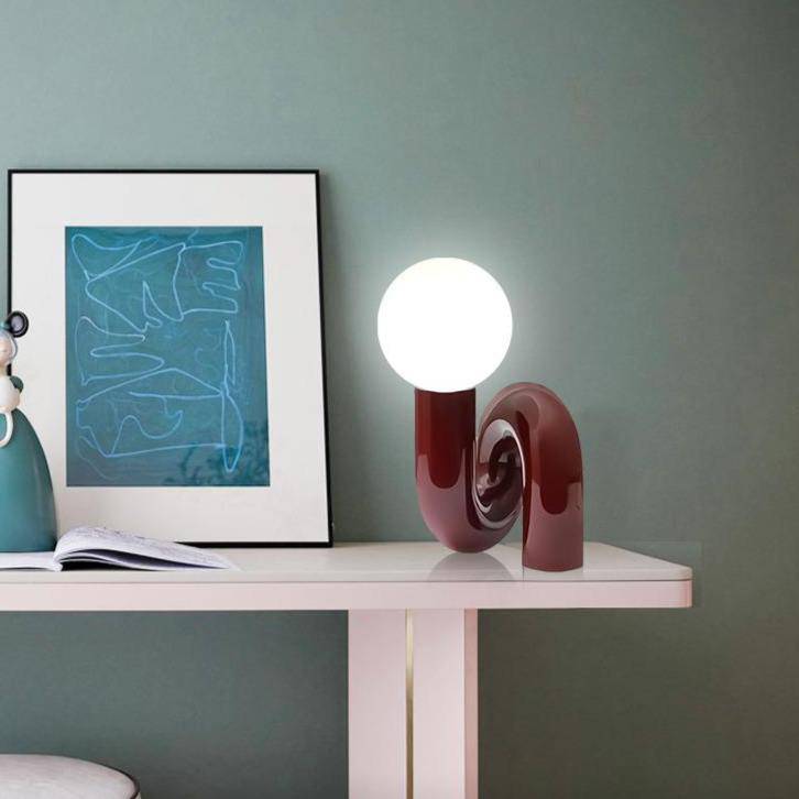 Lampe à poser design à LED en métal rouge avec boule en verre Mao - vue 5 sur 6