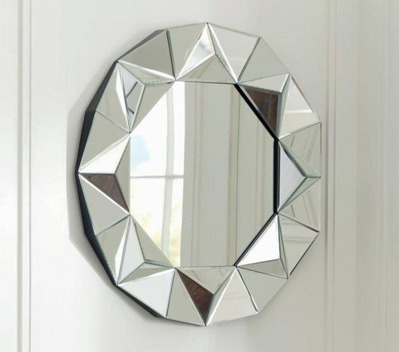 Miroir mural décoratif rond biseauté triangles Decorative